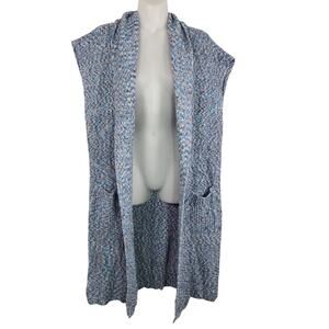 CAbi Napa Cardigan Sweater Vest Long Duster Blue Open Front Small Pockets 3165